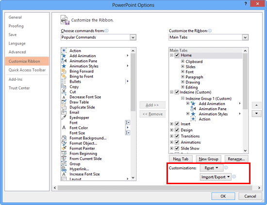 Tùy chọn thanh công cụ Ribbon trong PowerPoint